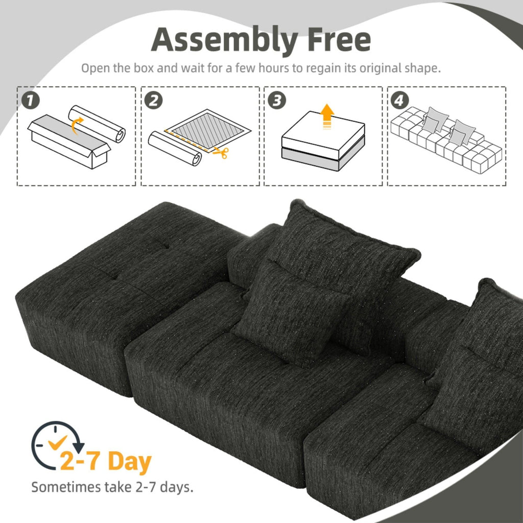 Modern Chenille Modular Sectional Sofa with Ottomans.