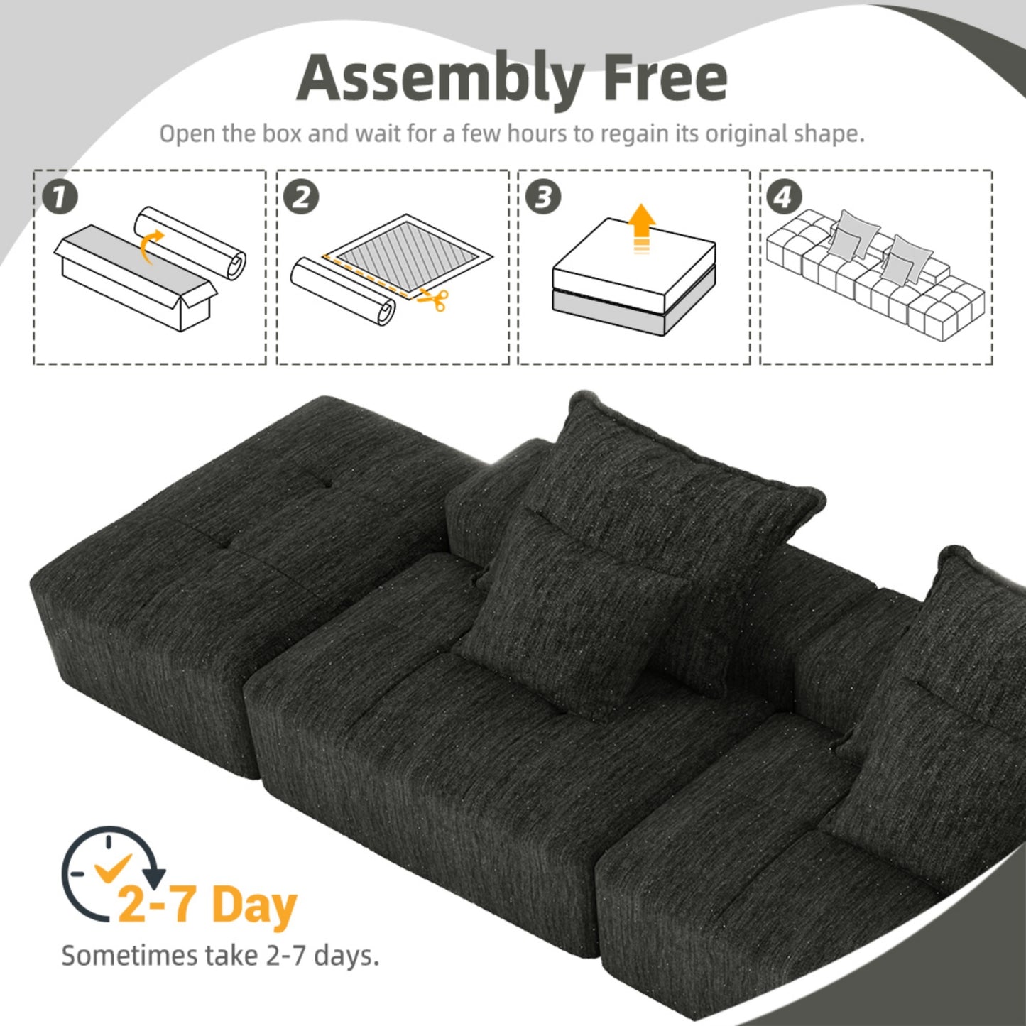 Modern Oversized Modular Sectional Sofa with 2 Ottoman and 2 seat,Sparkling Chenille Fabric Soft Cushion Sofa with 4 Pillows,4 PCS DIY Combination Tufted Sofa,No Assembly Required,BLACK