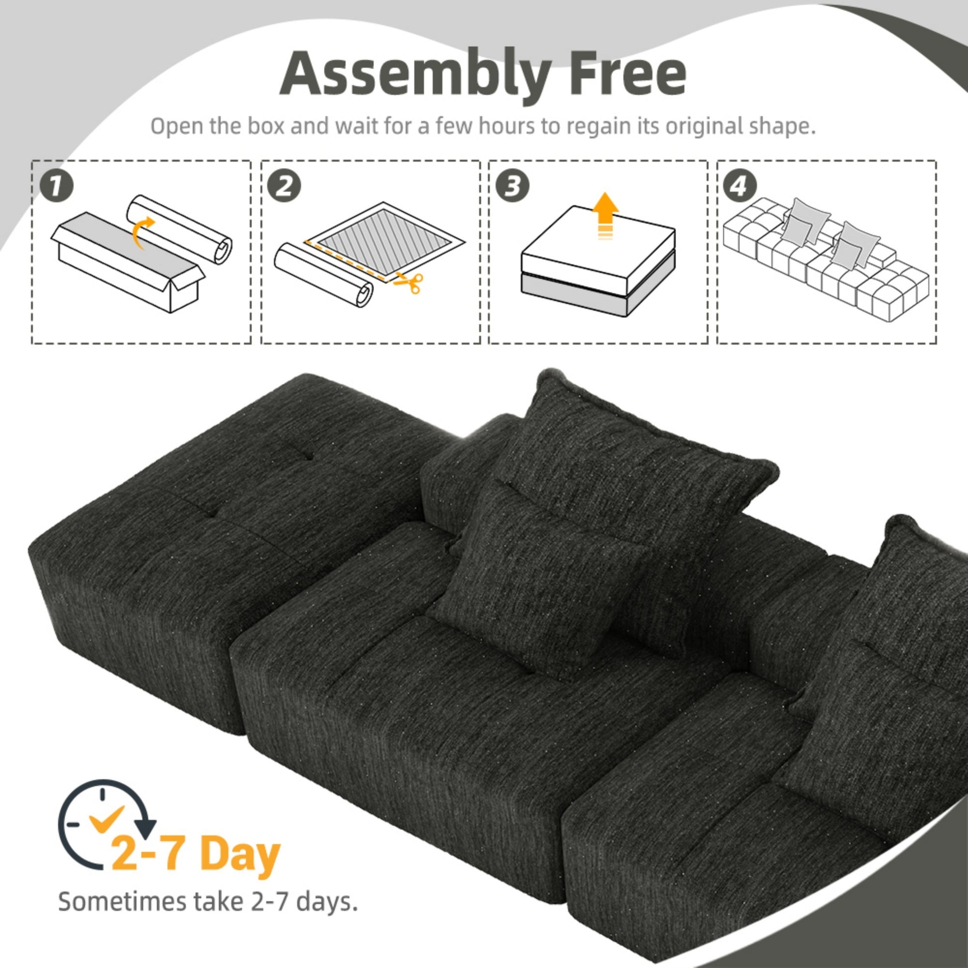 Modern Oversized Modular Sectional Sofa with 2 Ottoman and 2 seat,Sparkling Chenille Fabric Soft Cushion Sofa with 4 Pillows,4 PCS DIY Combination Tufted Sofa,No Assembly Required,BLACK