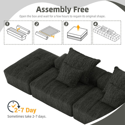 Modern Oversized Modular Sectional Sofa with 2 Ottoman and 2 seat,Sparkling Chenille Fabric Soft Cushion Sofa with 4 Pillows,4 PCS DIY Combination Tufted Sofa,No Assembly Required,BLACK