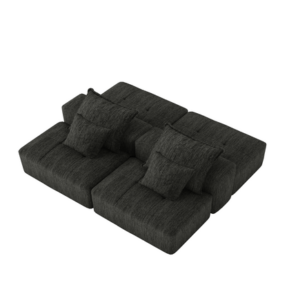 Modern Oversized Modular Sectional Sofa with 2 Ottoman and 2 seat,Sparkling Chenille Fabric Soft Cushion Sofa with 4 Pillows,4 PCS DIY Combination Tufted Sofa,No Assembly Required,BLACK