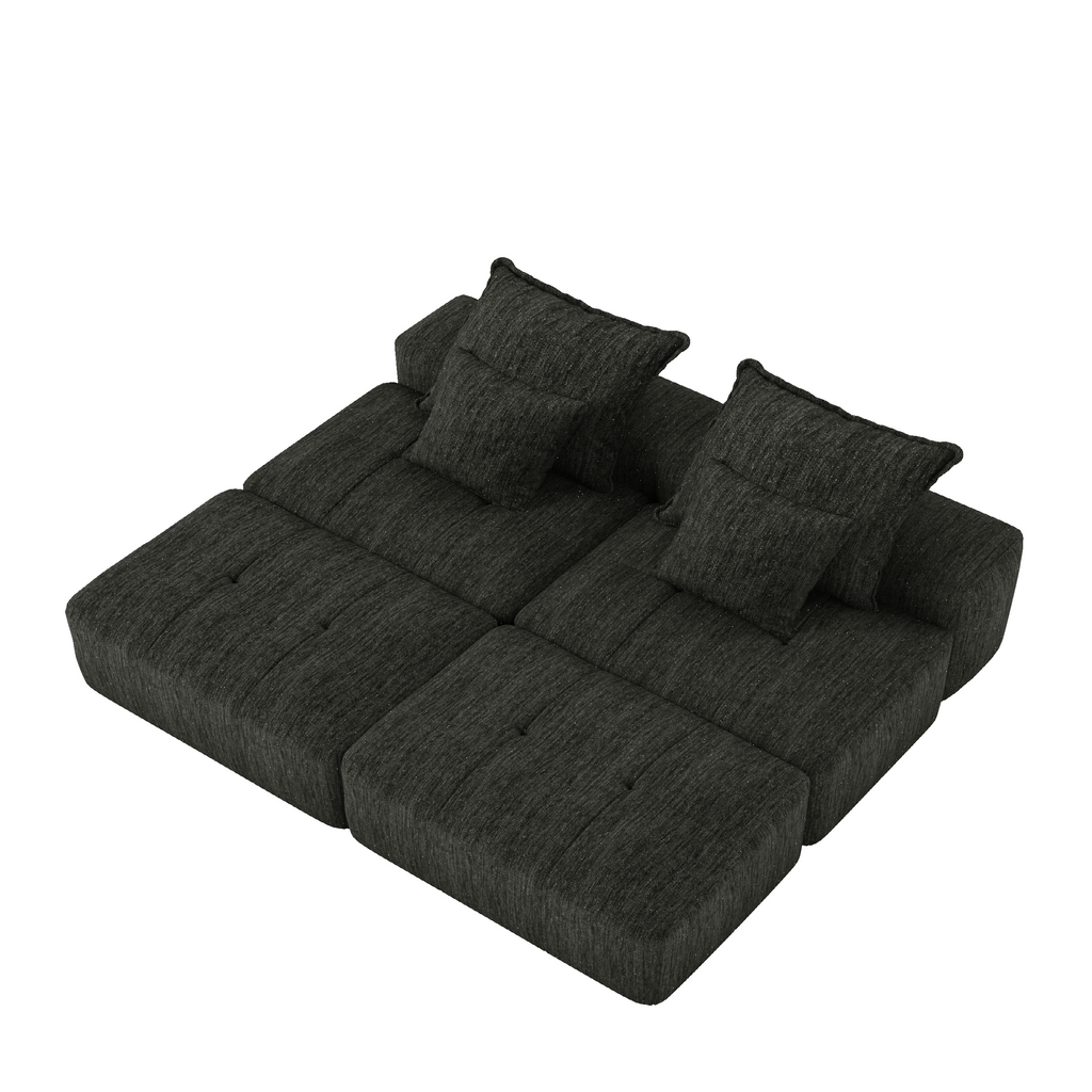 Modern Chenille Modular Sectional Sofa with Ottomans.