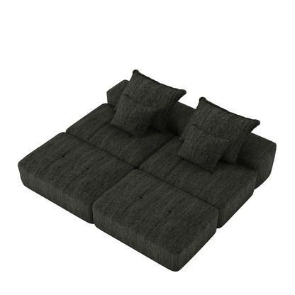 Modern Oversized Modular Sectional Sofa with 2 Ottoman and 2 seat,Sparkling Chenille Fabric Soft Cushion Sofa with 4 Pillows,4 PCS DIY Combination Tufted Sofa,No Assembly Required,BLACK