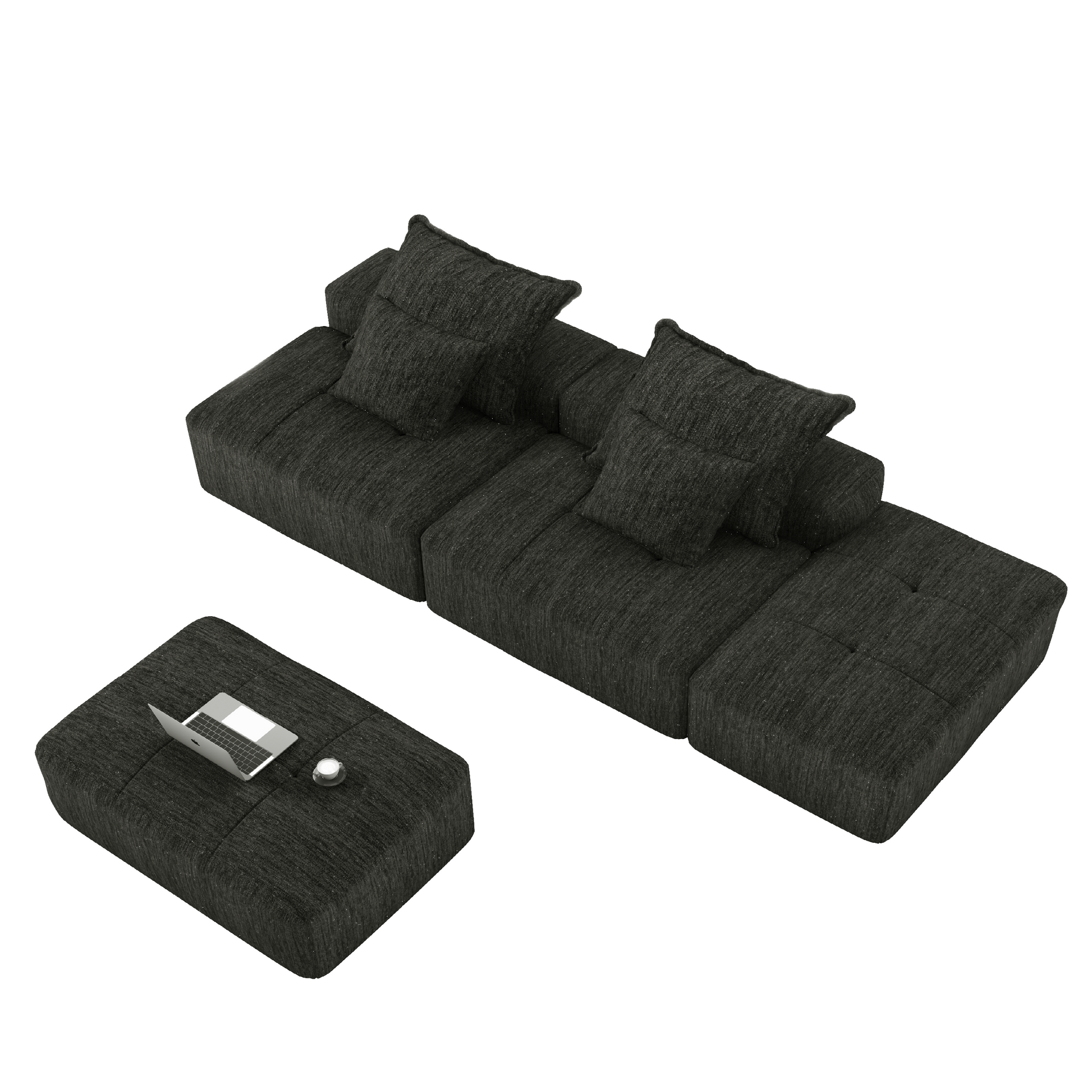 Modern Oversized Modular Sectional Sofa with 2 Ottoman and 2 seat,Sparkling Chenille Fabric Soft Cushion Sofa with 4 Pillows,4 PCS DIY Combination Tufted Sofa,No Assembly Required,BLACK