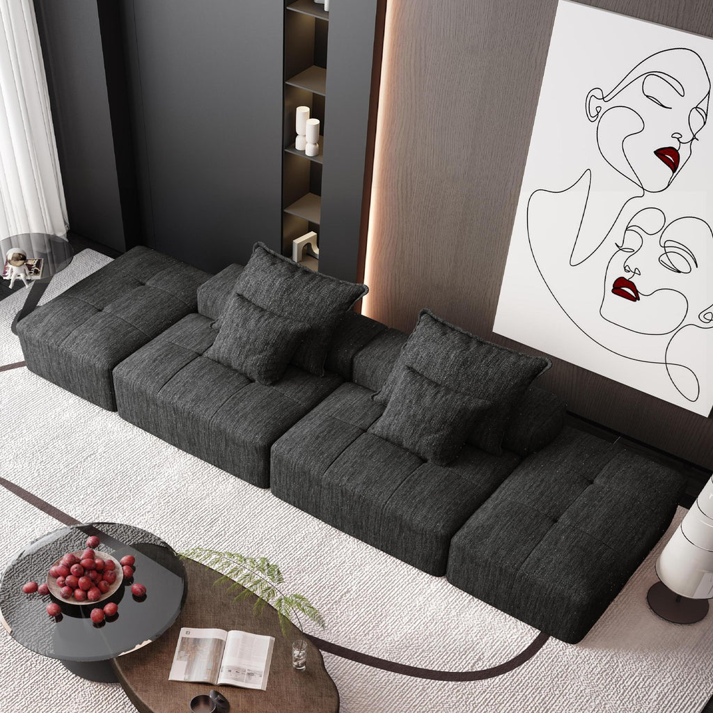Modern Chenille Modular Sectional Sofa with Ottomans.