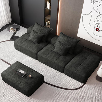 Modern Oversized Modular Sectional Sofa with 2 Ottoman and 2 seat,Sparkling Chenille Fabric Soft Cushion Sofa with 4 Pillows,4 PCS DIY Combination Tufted Sofa,No Assembly Required,BLACK