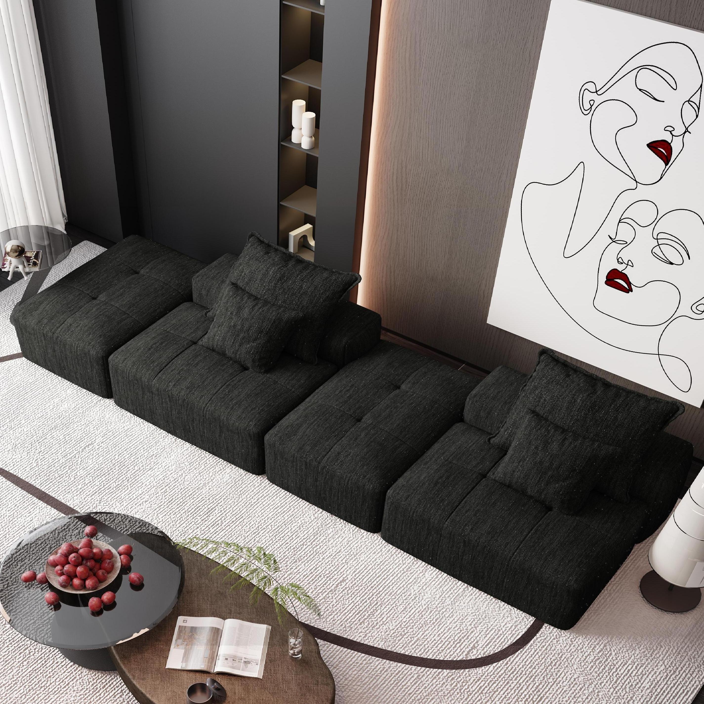 Modern Chenille Modular Sectional Sofa with Ottomans.