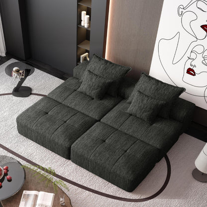 Modern Oversized Modular Sectional Sofa with 2 Ottoman and 2 seat,Sparkling Chenille Fabric Soft Cushion Sofa with 4 Pillows,4 PCS DIY Combination Tufted Sofa,No Assembly Required,BLACK