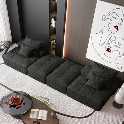 Modern Oversized Modular Sectional Sofa with 2 Ottoman and 2 seat,Sparkling Chenille Fabric Soft Cushion Sofa with 4 Pillows,4 PCS DIY Combination Tufted Sofa,No Assembly Required,BLACK