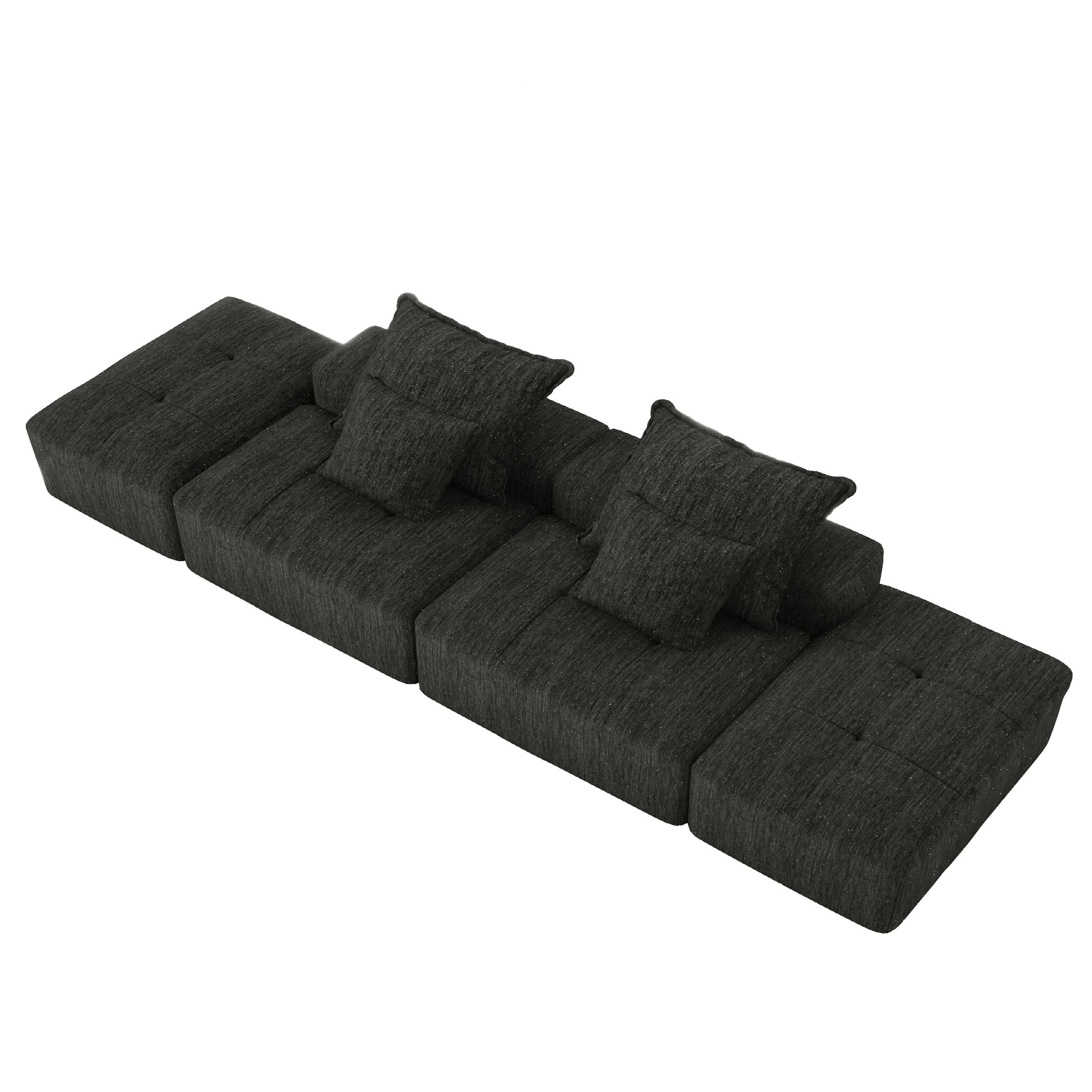 Modern Oversized Modular Sectional Sofa with 2 Ottoman and 2 seat,Sparkling Chenille Fabric Soft Cushion Sofa with 4 Pillows,4 PCS DIY Combination Tufted Sofa,No Assembly Required,BLACK