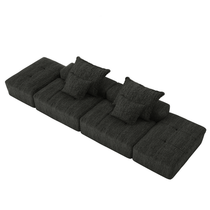 Modern Oversized Modular Sectional Sofa with 2 Ottoman and 2 seat,Sparkling Chenille Fabric Soft Cushion Sofa with 4 Pillows,4 PCS DIY Combination Tufted Sofa,No Assembly Required,BLACK