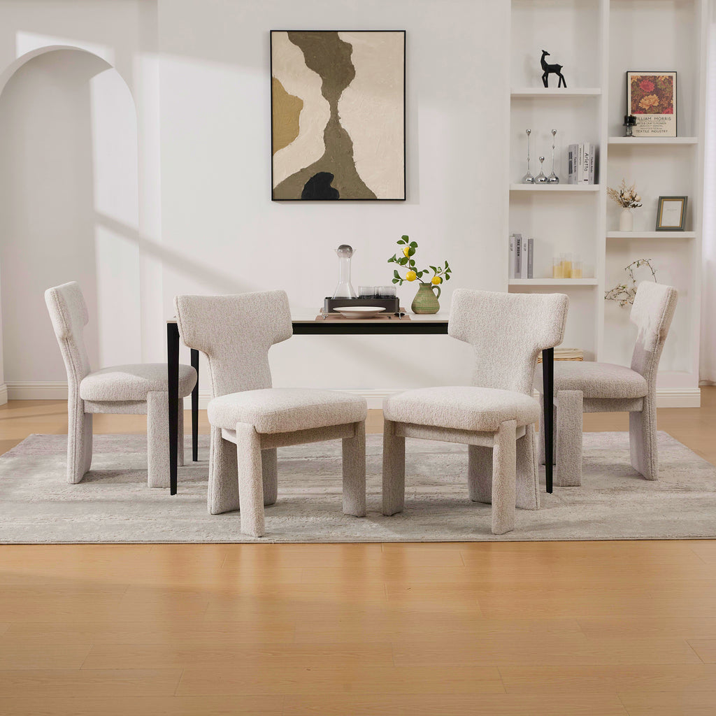 22.05' Wide Modern Upholstered Chenille Dining Chair Set of 4 with Rubberwood Legs, Armless Curved Back Accent Chairs for Living Room Bedroom Restaurant Cafes Dining Room Reception, Beige Dining Chair