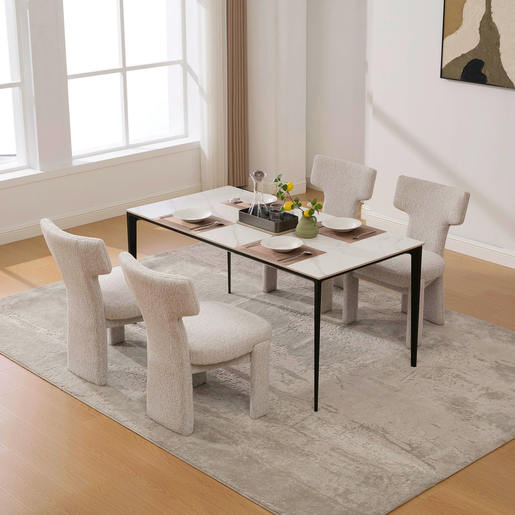 22.05' Wide Modern Upholstered Chenille Dining Chair Set of 4 with Rubberwood Legs, Armless Curved Back Accent Chairs for Living Room Bedroom Restaurant Cafes Dining Room Reception, Beige Dining Chair