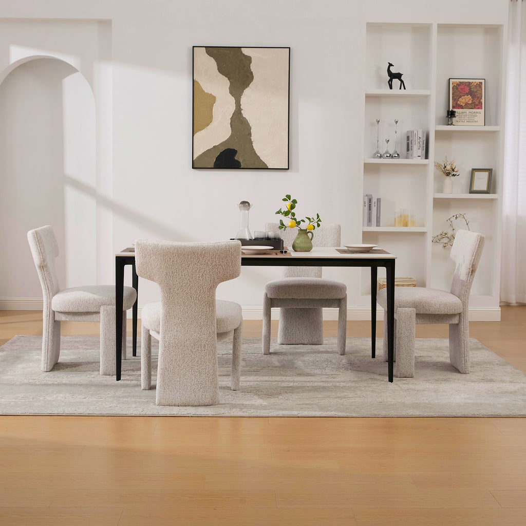 22.05' Wide Modern Upholstered Chenille Dining Chair Set of 4 with Rubberwood Legs, Armless Curved Back Accent Chairs for Living Room Bedroom Restaurant Cafes Dining Room Reception, Beige Dining Chair