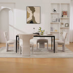 22.05' Wide Modern Upholstered Chenille Dining Chair Set of 4 with Rubberwood Legs, Armless Curved Back Accent Chairs for Living Room Bedroom Restaurant Cafes Dining Room Reception, Beige Dining Chair