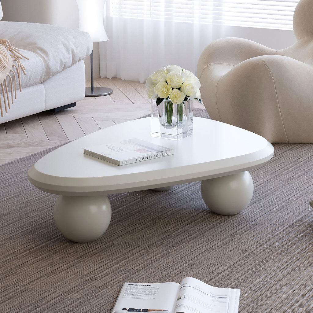 Cloud Coffee Table with 3 Ball Legs Modern Wooden Accent Center Table Unique Accent Table for Small Spaces for Living Room