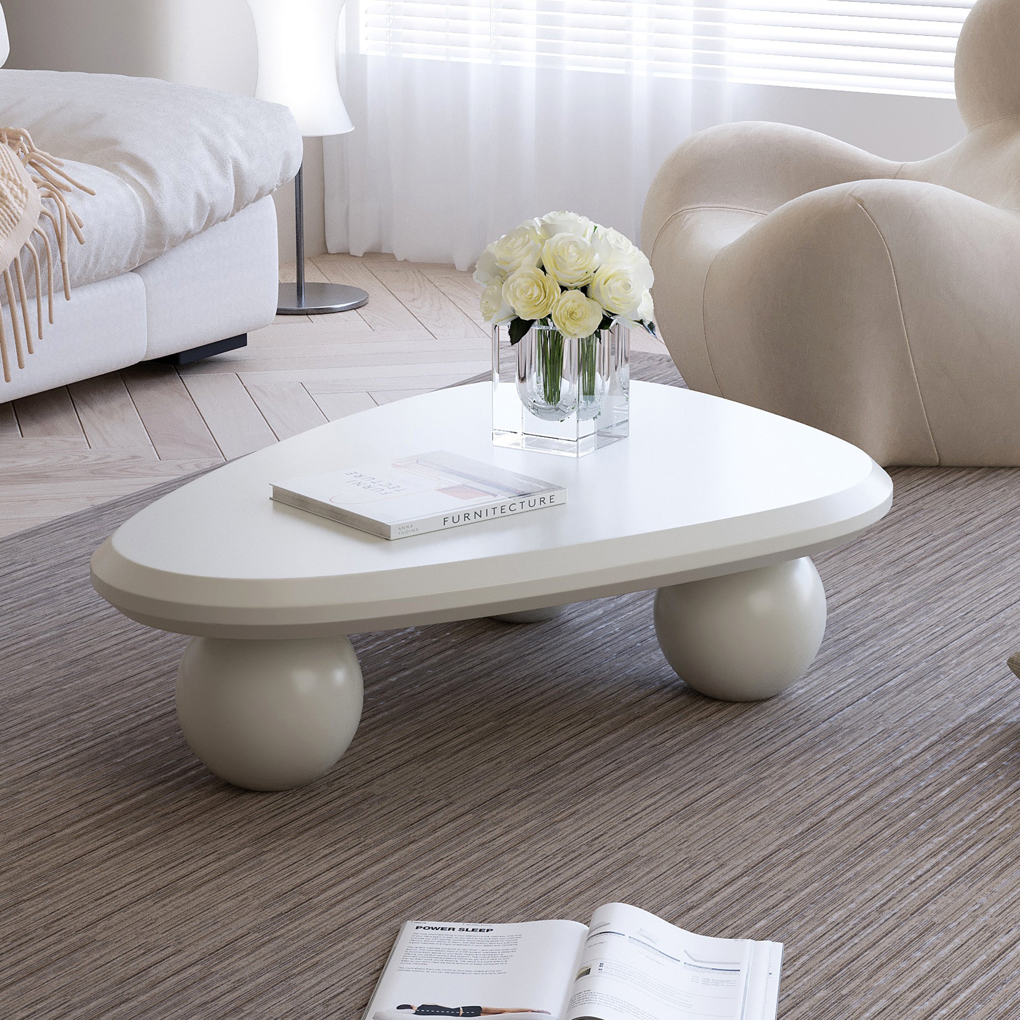 Cloud Coffee Table with 3 Ball Legs Modern Wooden Accent Center Table Unique Accent Table for Small Spaces for Living Room