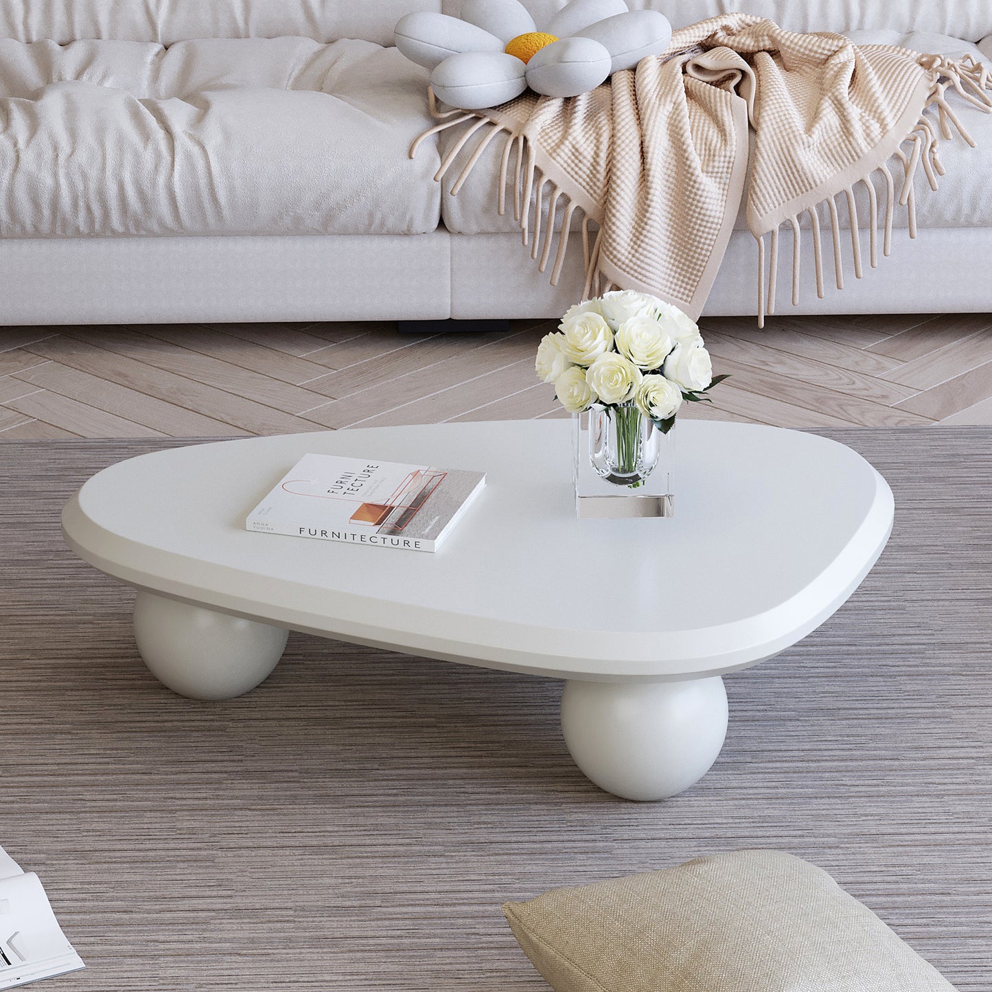 Cloud Coffee Table with 3 Ball Legs Modern Wooden Accent Center Table Unique Accent Table for Small Spaces for Living Room