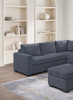 Modern Functional Dark Gray Corduroy Upholstered Sectional Set Living Room One Arm Loveseat Wedge Console Ottoman 4pc Couch Sofa Set