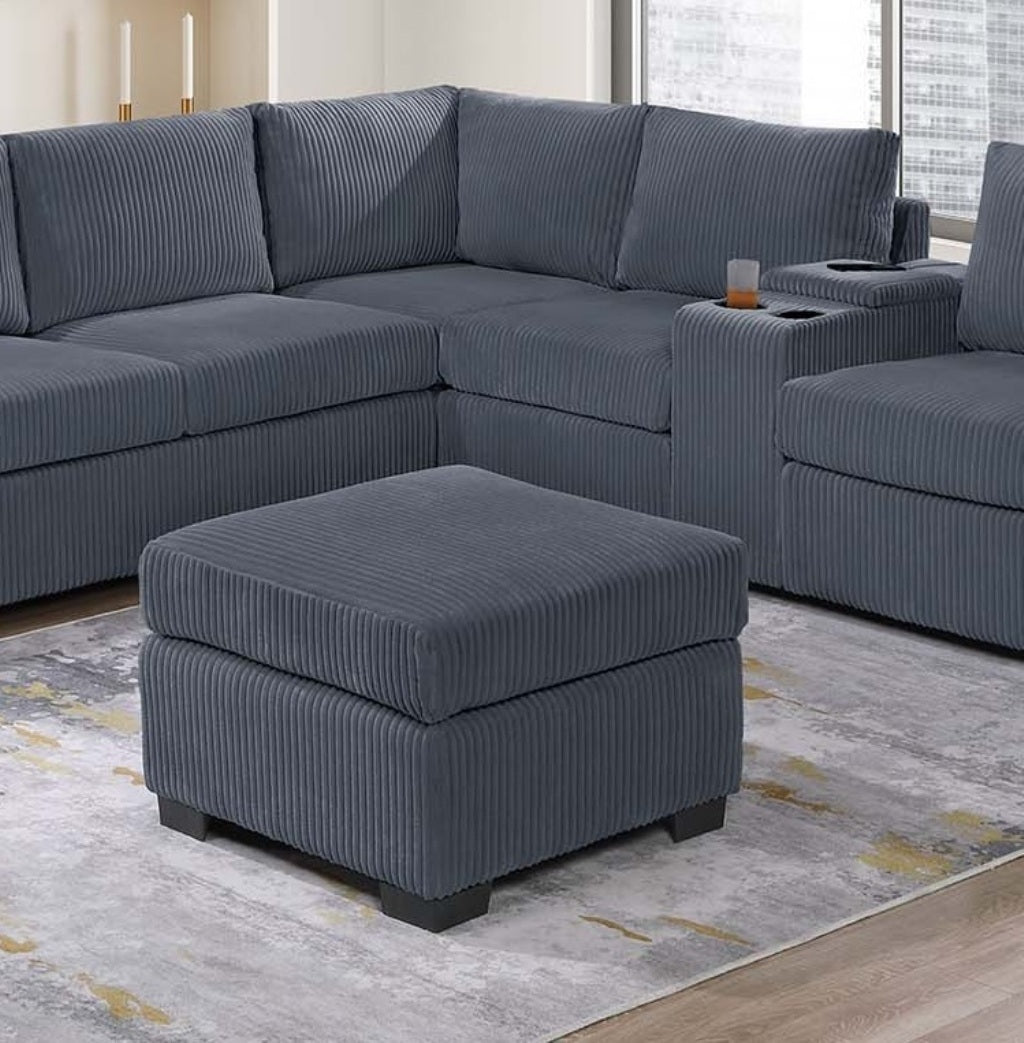 Modern Functional Dark Gray Corduroy Upholstered Sectional Set Living Room One Arm Loveseat Wedge Console Ottoman 4pc Couch Sofa Set