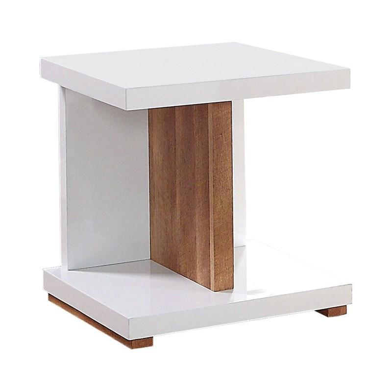 End Table Modern Contemporary Style Two Tone Design High Gloss Finish Open Shelves Wooden Base White And Natural Tone Finish Coffee Table-Not Included