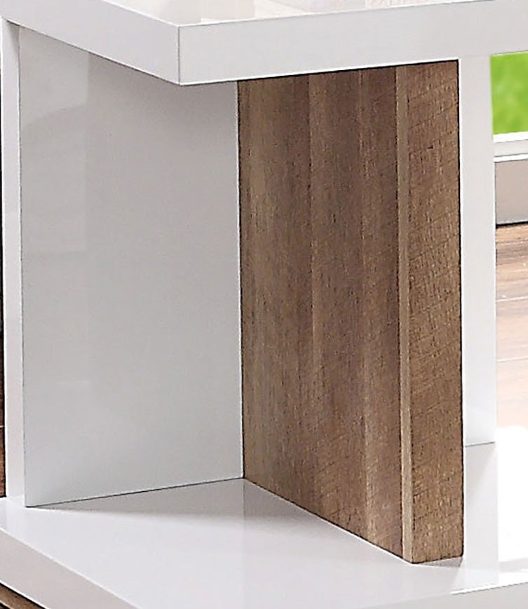 End Table Modern Contemporary Style Two Tone Design High Gloss Finish Open Shelves Wooden Base White And Natural Tone Finish Coffee Table-Not Included