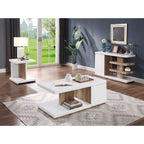 End Table Modern Contemporary Style Two Tone Design High Gloss Finish Open Shelves Wooden Base White And Natural Tone Finish Coffee Table-Not Included
