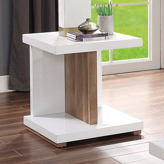 End Table Modern Contemporary Style Two Tone Design High Gloss Finish Open Shelves Wooden Base White And Natural Tone Finish Coffee Table-Not Included