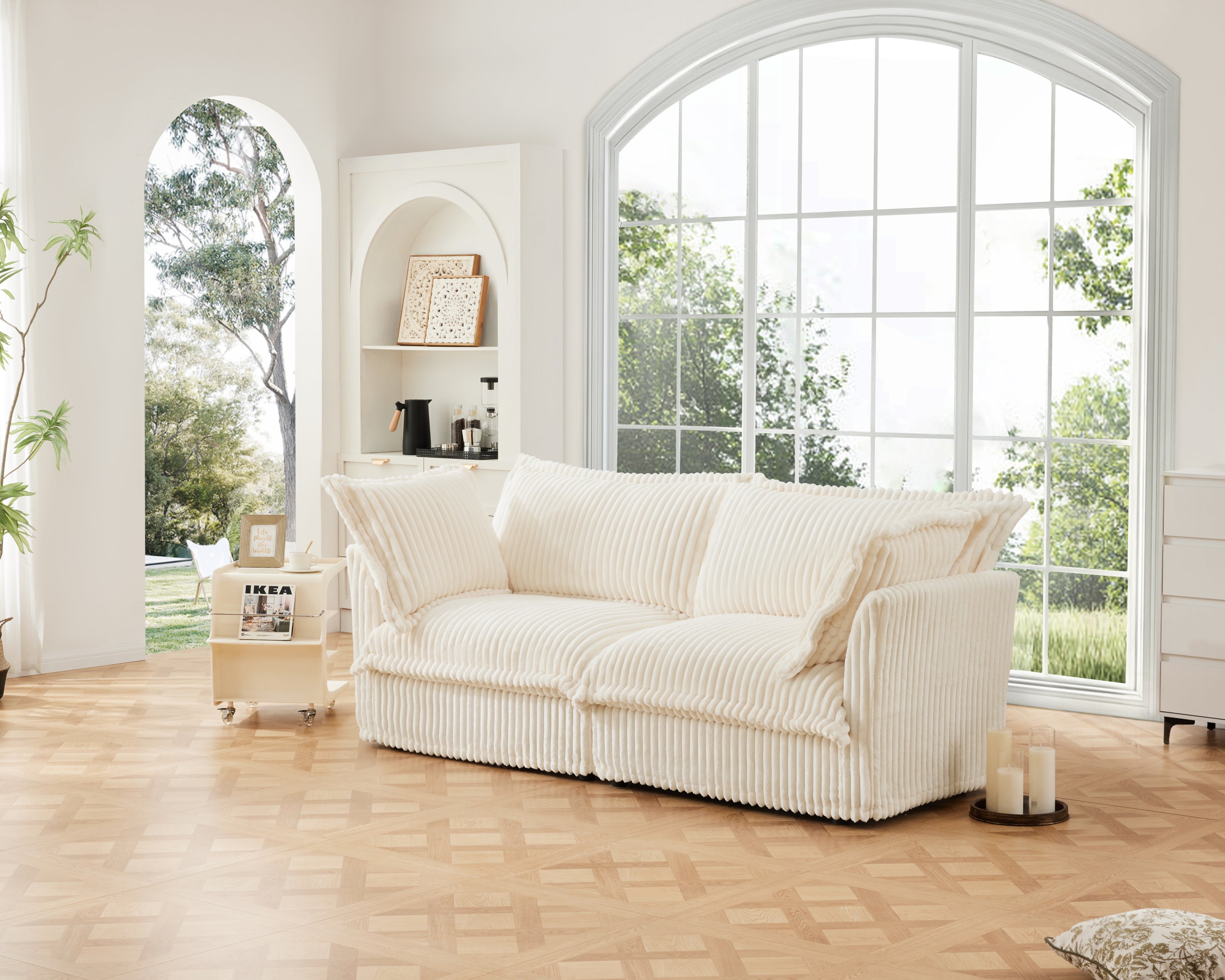 Modern Slipcovered 2-Seat Sofa Couches for Living Room, 2 Seater Sofa, Corduroy Deep Seat Sofa with Upholstered Cushion&Detachable Cover, Comfy Sofa Couch for Small Space, Apartment, Cream Corduroy