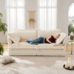 Modern Slipcovered 2-Seat Sofa Couches for Living Room, 2 Seater Sofa, Corduroy Deep Seat Sofa with Upholstered Cushion&Detachable Cover, Comfy Sofa Couch for Small Space, Apartment, Cream Corduroy