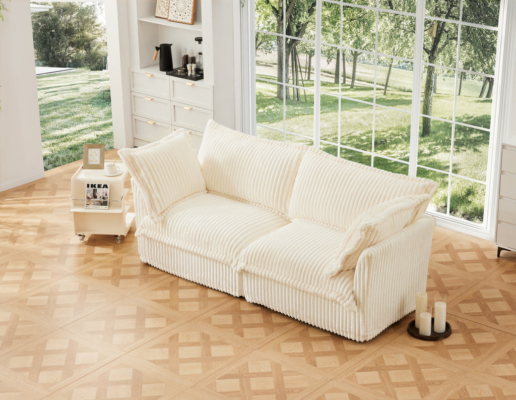 Modern Slipcovered 2-Seat Sofa Couches for Living Room, 2 Seater Sofa, Corduroy Deep Seat Sofa with Upholstered Cushion&Detachable Cover, Comfy Sofa Couch for Small Space, Apartment, Cream Corduroy