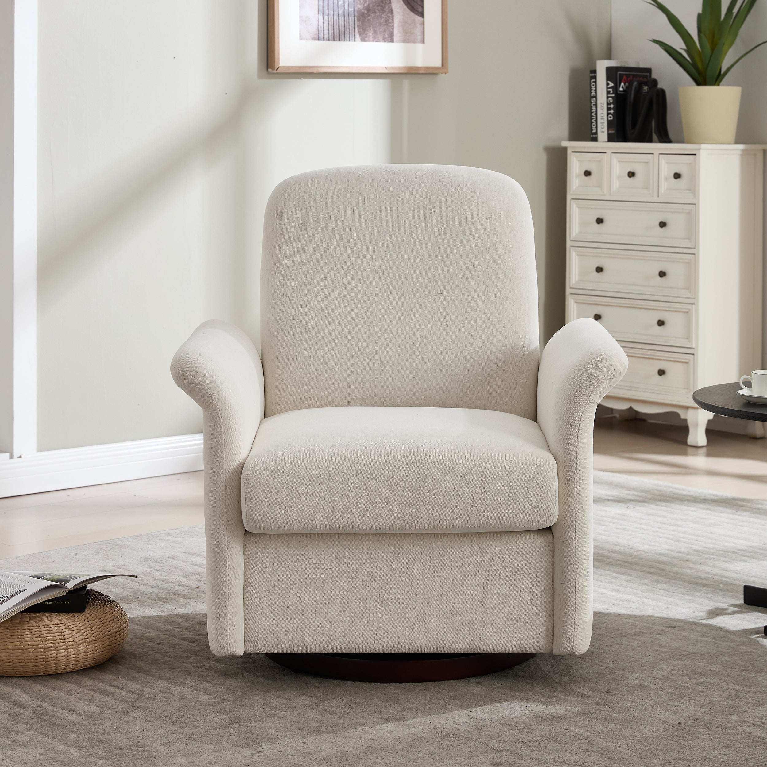 Swivel Accent Chair Modern Barrel Armchair with Wood Base for Bedroom Reading Waiting Living Room