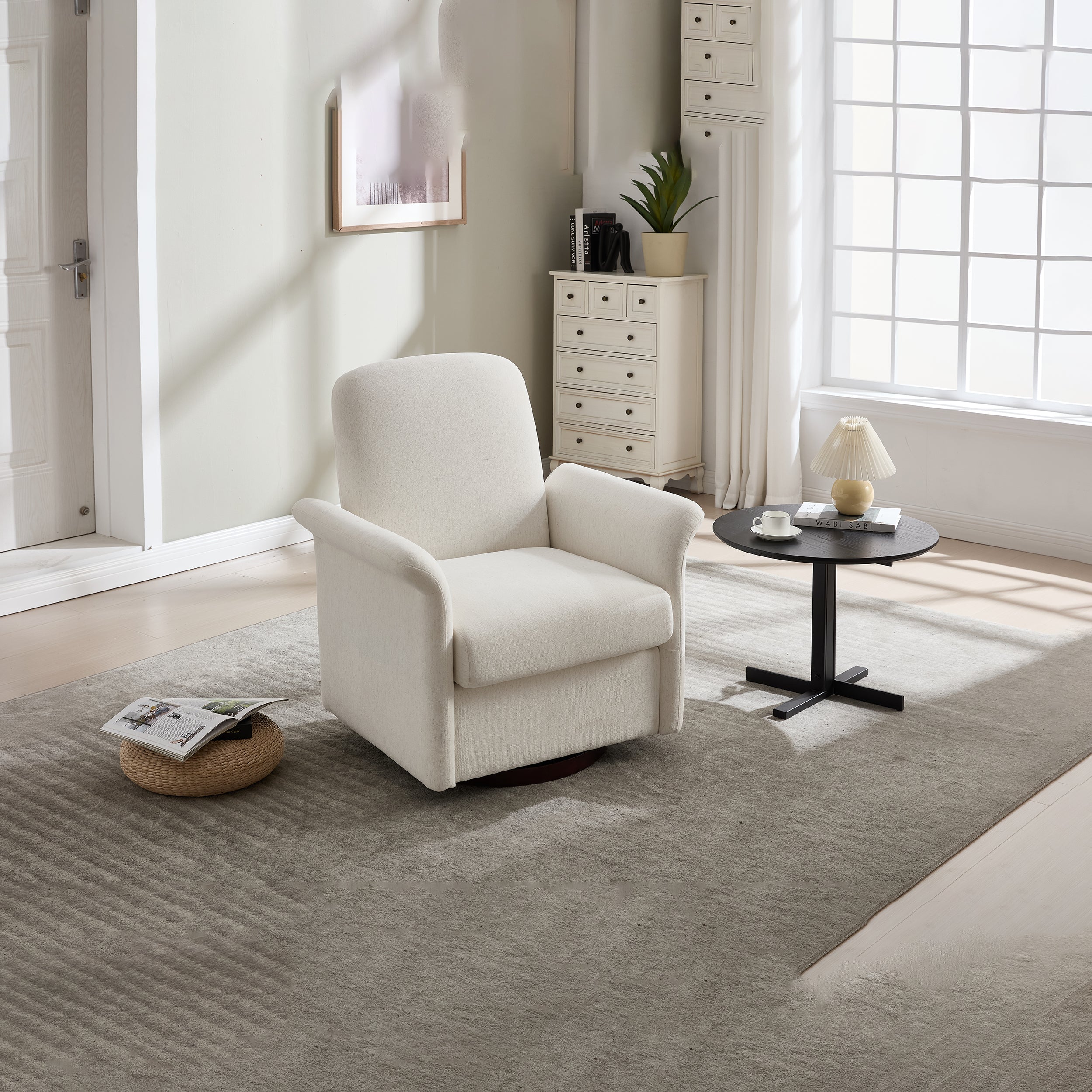 Swivel Accent Chair Modern Barrel Armchair with Wood Base for Bedroom Reading Waiting Living Room