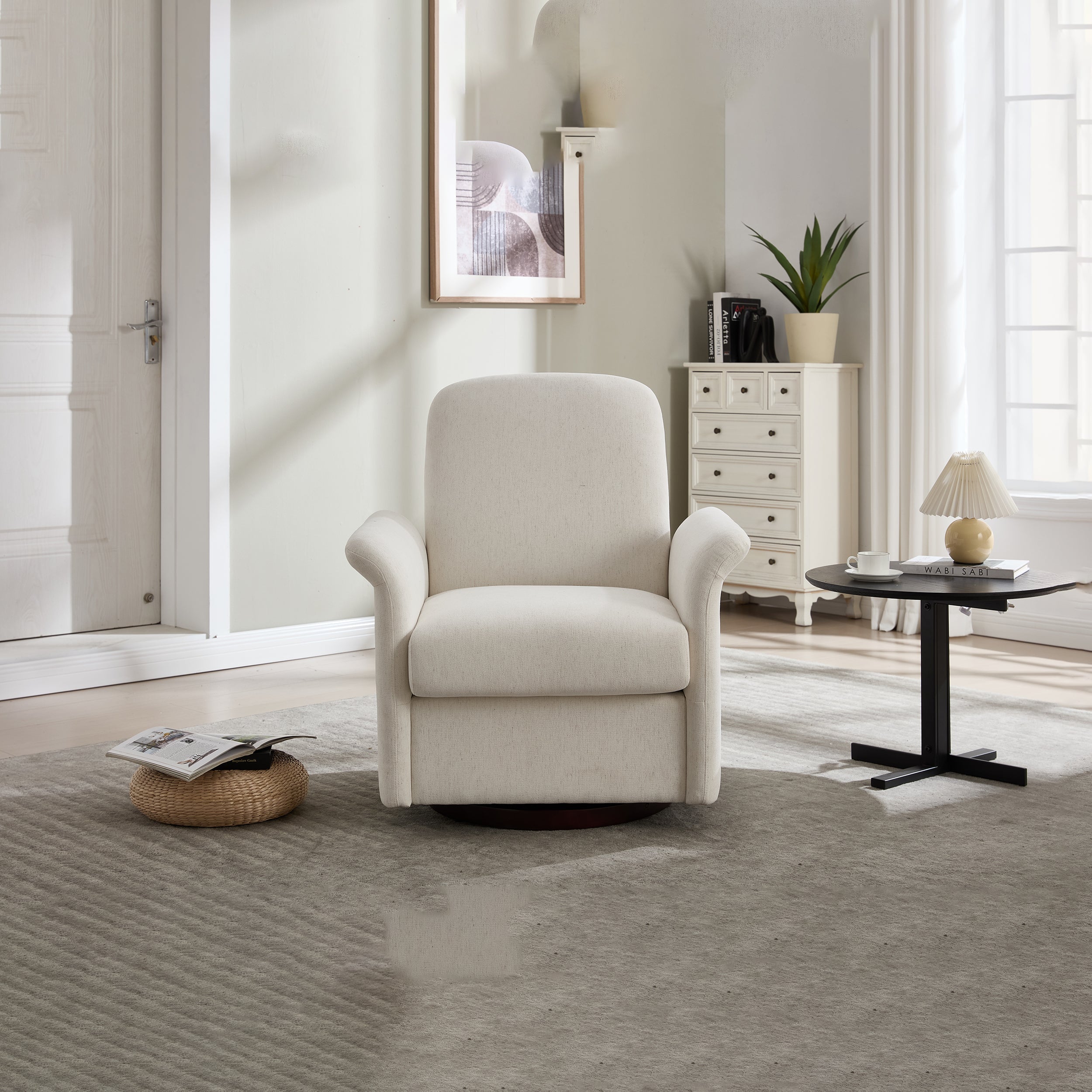 Swivel Accent Chair Modern Barrel Armchair with Wood Base for Bedroom Reading Waiting Living Room