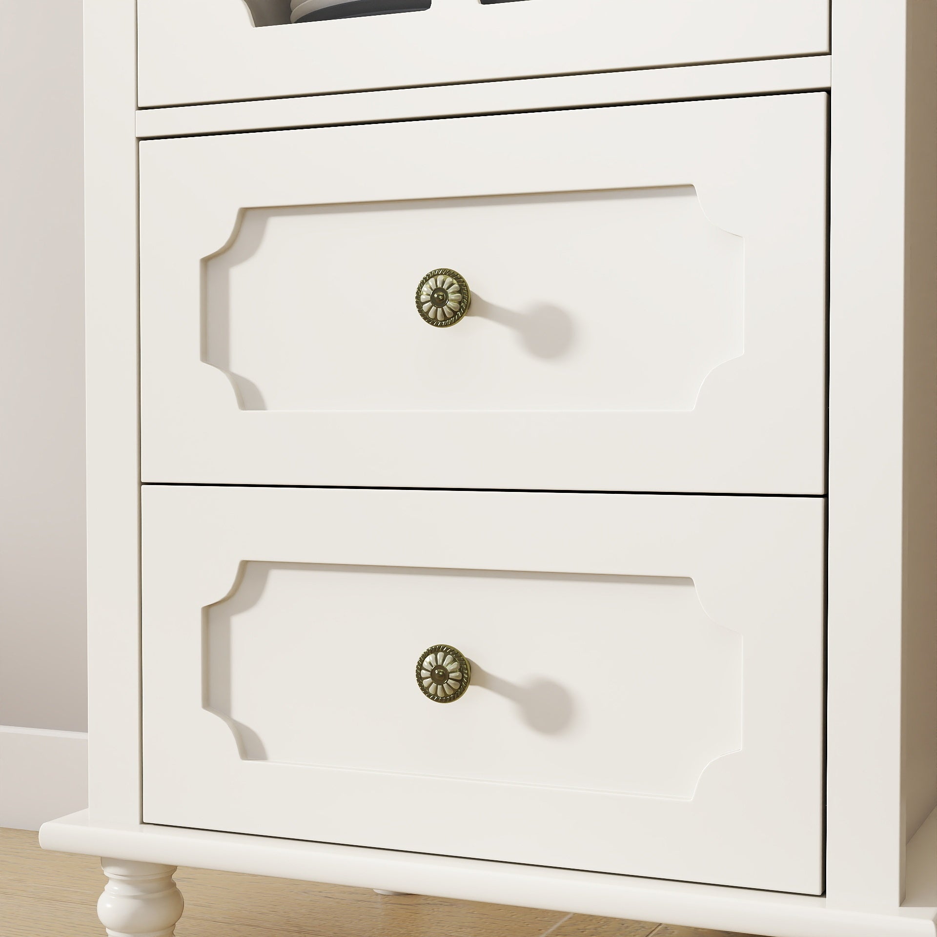 Minimalism Buffet Cabinet with Glass Doors and Double Drawer, Modern Wooden Storage Sideboard Cupboard for Living room, Dining Room Hallway Entryway (white) Buffets