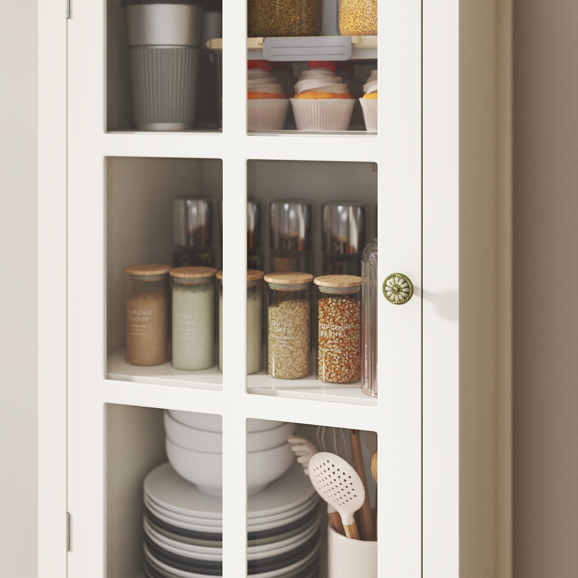 Minimalism Buffet Cabinet with Glass Doors and Double Drawer, Modern Wooden Storage Sideboard Cupboard for Living room, Dining Room Hallway Entryway (white) Buffets