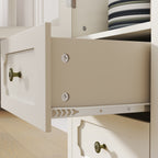 Minimalism Buffet Cabinet with Glass Doors and Double Drawer, Modern Wooden Storage Sideboard Cupboard for Living room, Dining Room Hallway Entryway (white) Buffets