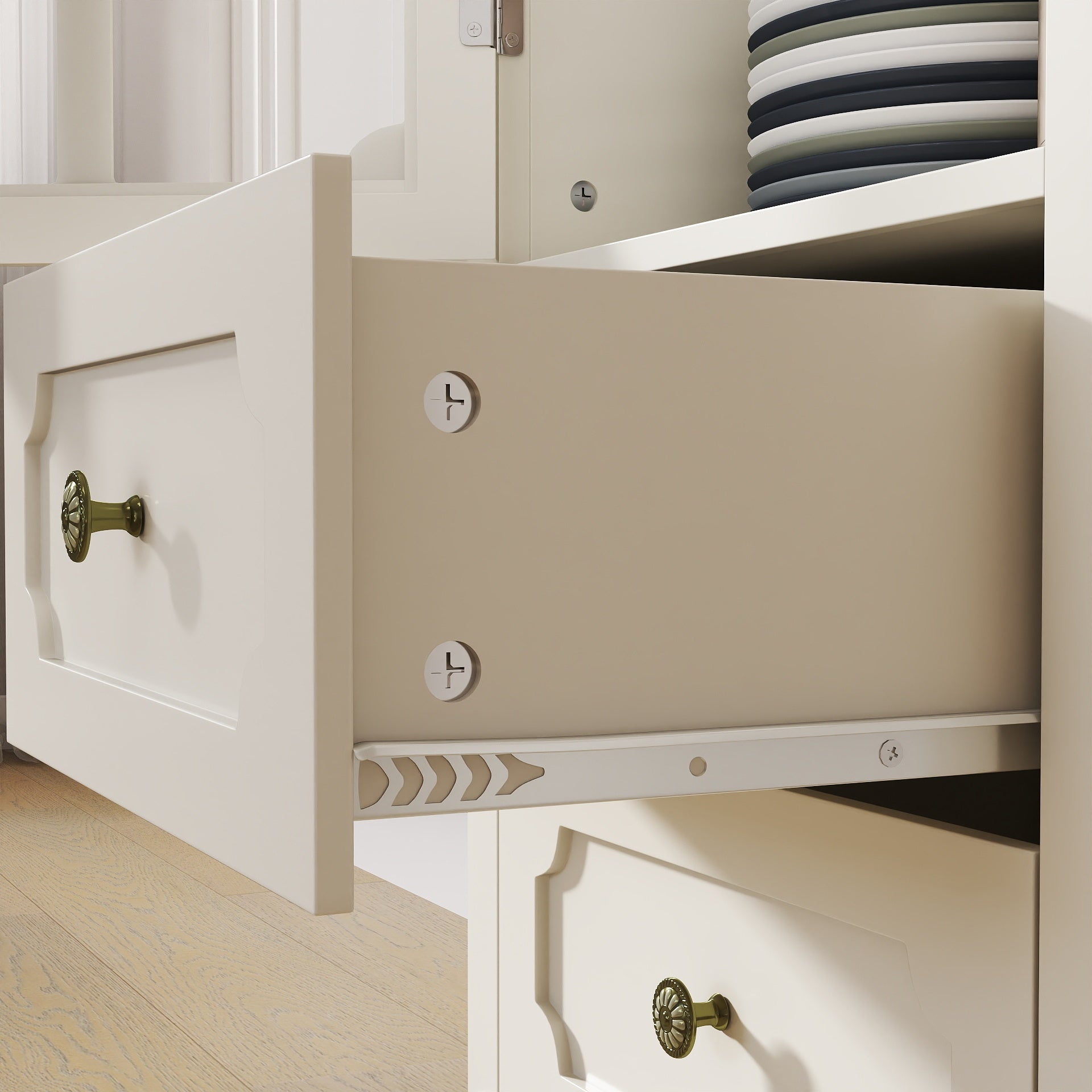 Minimalism Buffet Cabinet with Glass Doors and Double Drawer, Modern Wooden Storage Sideboard Cupboard for Living room, Dining Room Hallway Entryway (white) Buffets