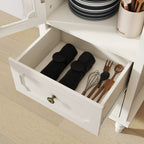 Minimalism Buffet Cabinet with Glass Doors and Double Drawer, Modern Wooden Storage Sideboard Cupboard for Living room, Dining Room Hallway Entryway (white) Buffets