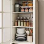 Minimalism Buffet Cabinet with Glass Doors and Double Drawer, Modern Wooden Storage Sideboard Cupboard for Living room, Dining Room Hallway Entryway (white) Buffets