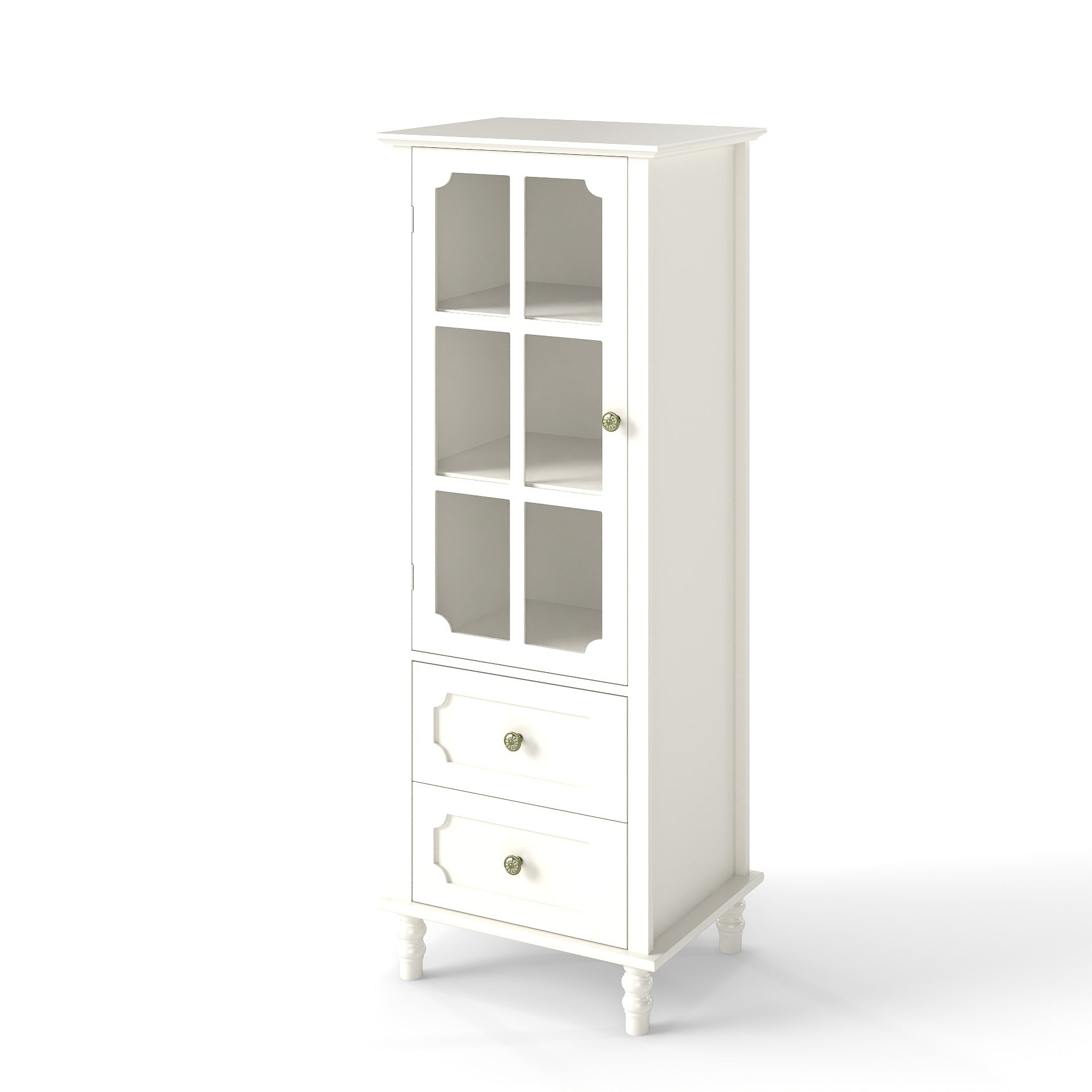 Minimalism Buffet Cabinet with Glass Doors and Double Drawer, Modern Wooden Storage Sideboard Cupboard for Living room, Dining Room Hallway Entryway (white) Buffets