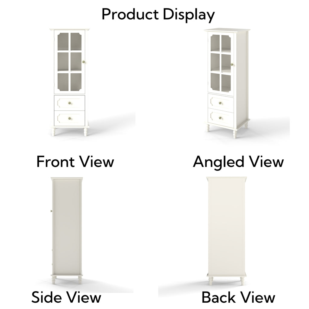 Minimalism Buffet Cabinet with Glass Doors and Double Drawer, Modern Wooden Storage Sideboard Cupboard for Living room, Dining Room Hallway Entryway (white) Buffets