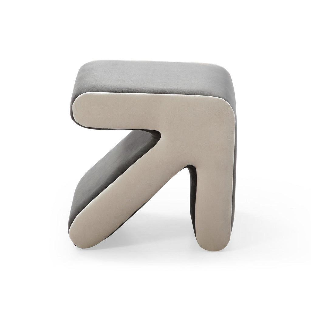 Modern Creative Upholstered Velvet Sofa Stool Kids Stool Shoe Bench Footrest Footstool Multifaceted Stool Ottoman Coffee Table Arrow Design Handicraft Decoration for Living Room Bedroom,Grey+Beige.
