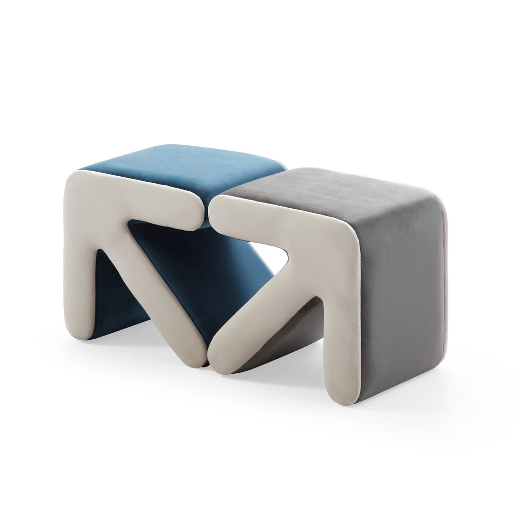 Modern Creative Upholstered Velvet Sofa Stool Kids Stool Shoe Bench Footrest Footstool Multifaceted Stool Ottoman Coffee Table Arrow Design Handicraft Decoration for Living Room Bedroom,Grey+Beige.