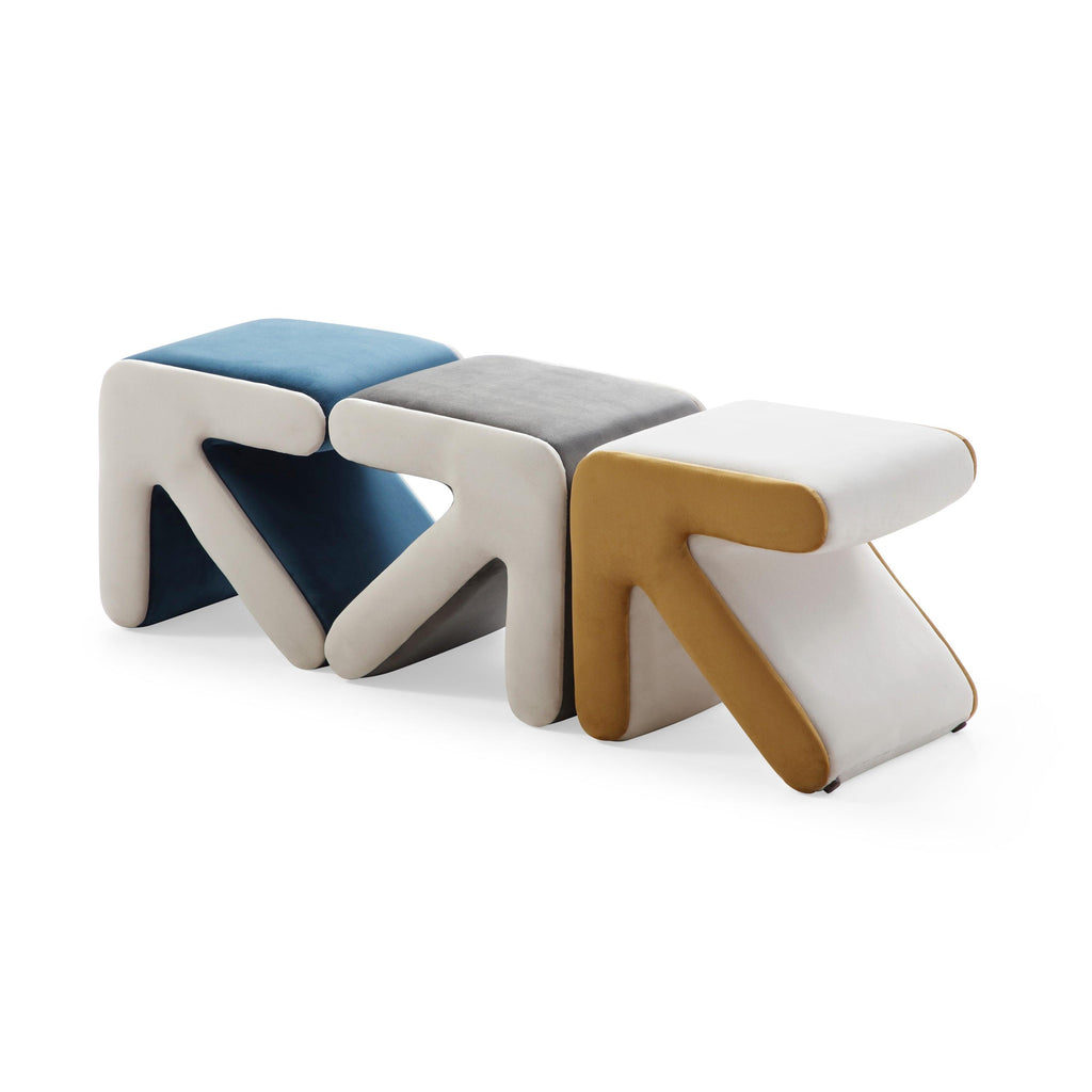 Modern Creative Upholstered Velvet Sofa Stool Kids Stool Shoe Bench Footrest Footstool Multifaceted Stool Ottoman Coffee Table Arrow Design Handicraft Decoration for Living Room Bedroom,Grey+Beige.