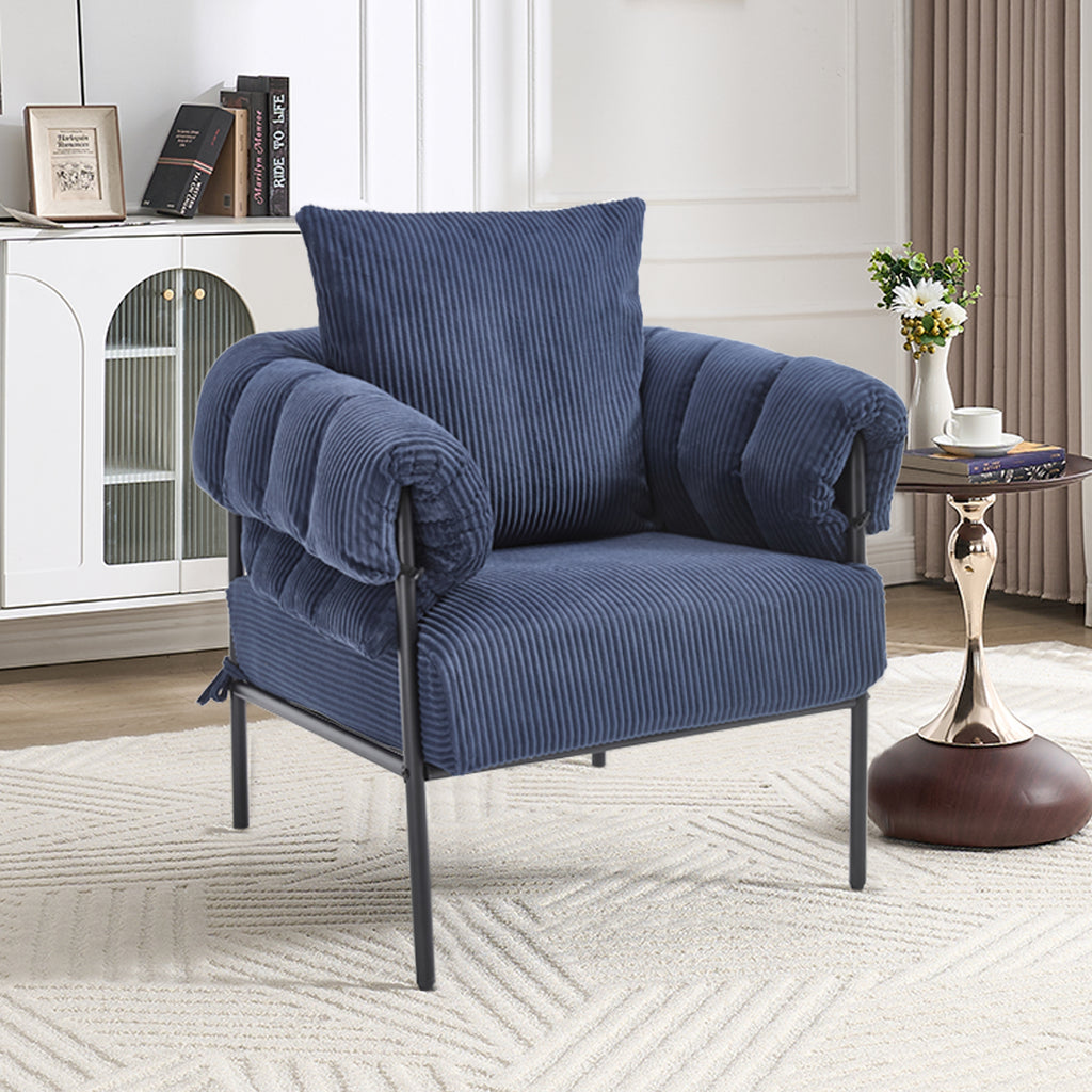 TS Modern decorative chair, living room side chair with gold metal legs, no wheels, suitable for dressing area, reception room, office,Teddy fleece upholstered metal foot sofa 1PC Dark Blue Accent Chair