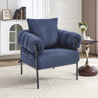 TS Modern decorative chair, living room side chair with gold metal legs, no wheels, suitable for dressing area, reception room, office,Teddy fleece upholstered metal foot sofa 1PC Dark Blue Accent Chair