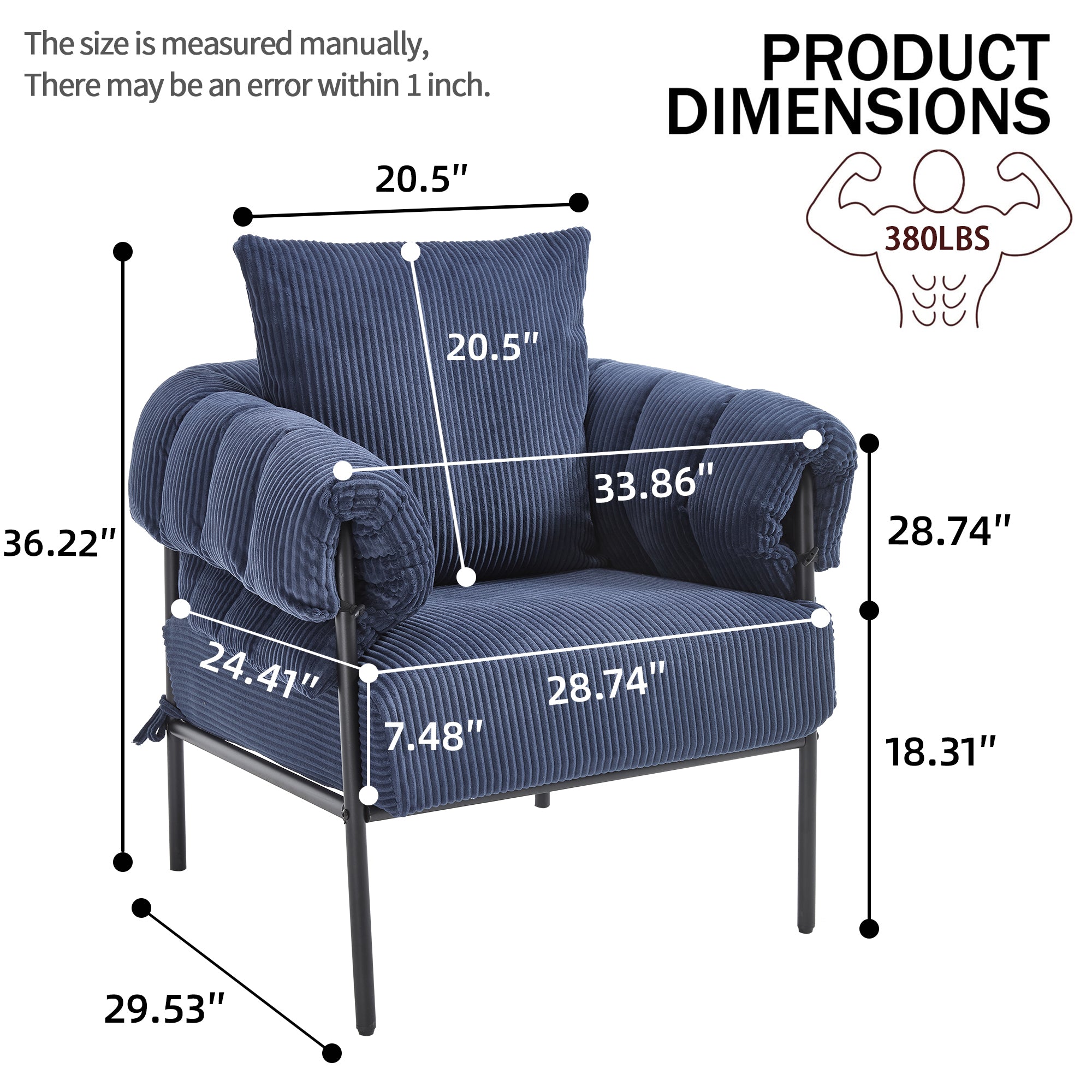TS Modern decorative chair, living room side chair with gold metal legs, no wheels, suitable for dressing area, reception room, office,Teddy fleece upholstered metal foot sofa 1PC Dark Blue Accent Chair