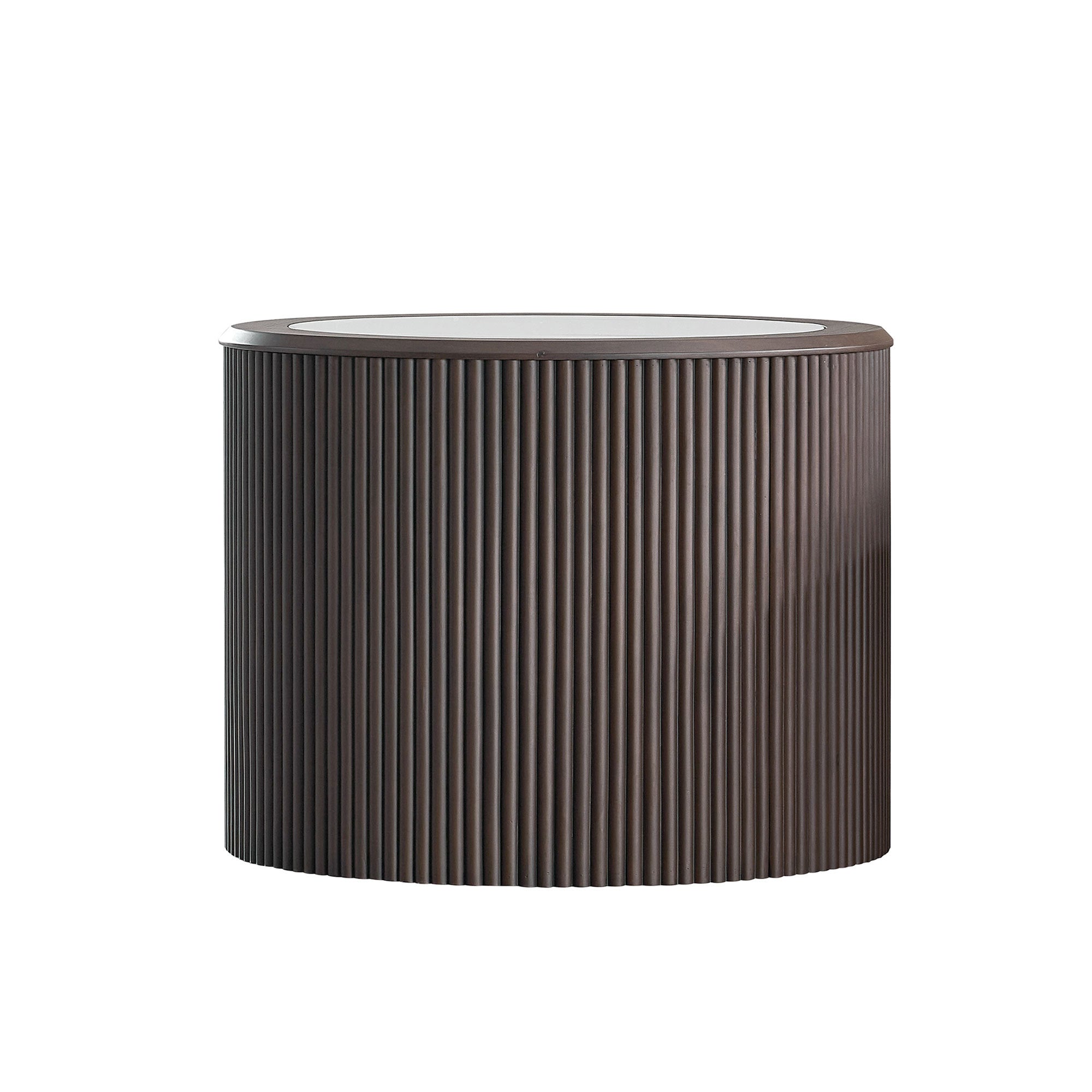 Modern Marble Pattern Coffee Table 23.62 inch Round End Coffee Table for Living Room,Small Side Table with Sturdy Pedestal for Bedroom,Dark Brown