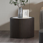 Modern Marble Pattern Coffee Table 23.62 inch Round End Coffee Table for Living Room,Small Side Table with Sturdy Pedestal for Bedroom,Dark Brown